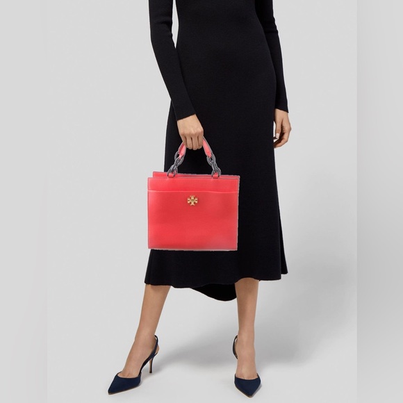 Tory Burch Kira Leather Small Tote Crossbody Bag In Poppy Red - Picture 3 of 14